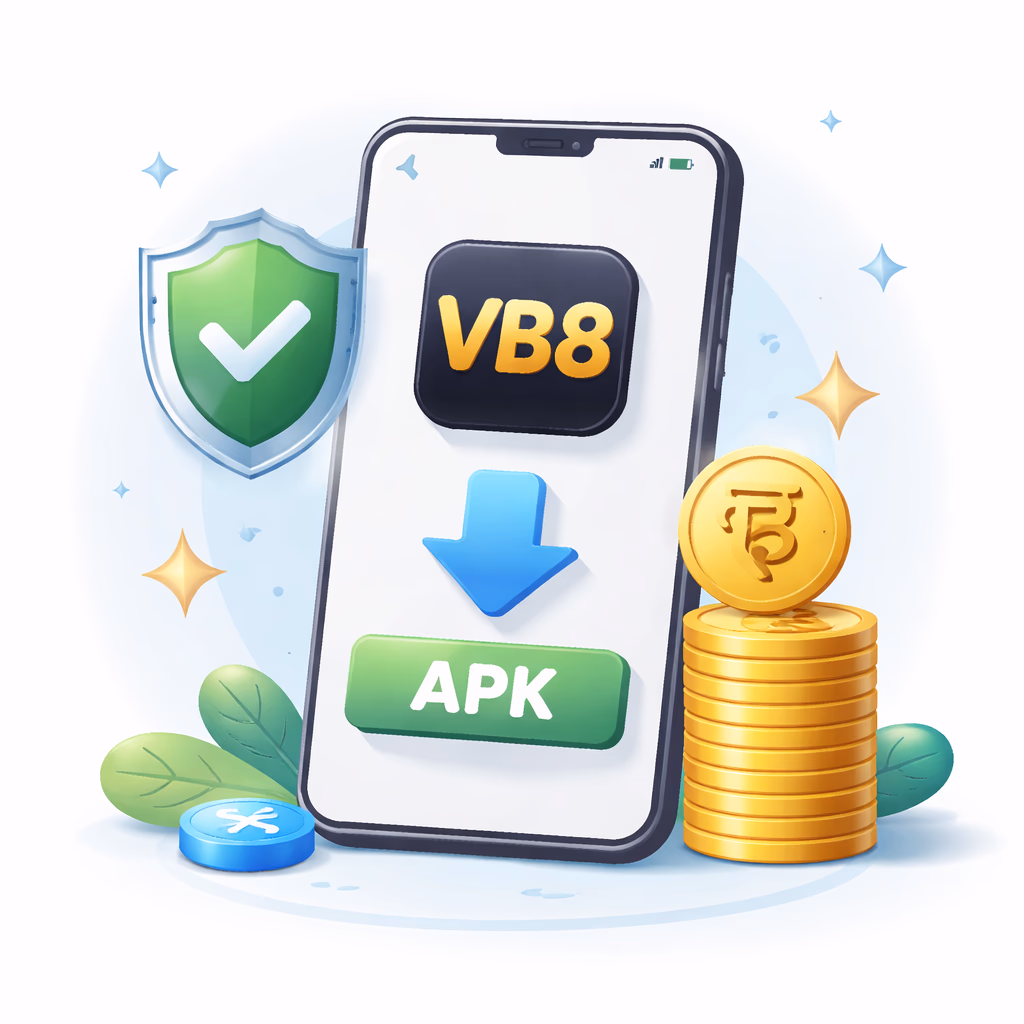 Bangladeshi user smiling at home while installing the VB8 app on an Android phone with a clean mobile interface visible